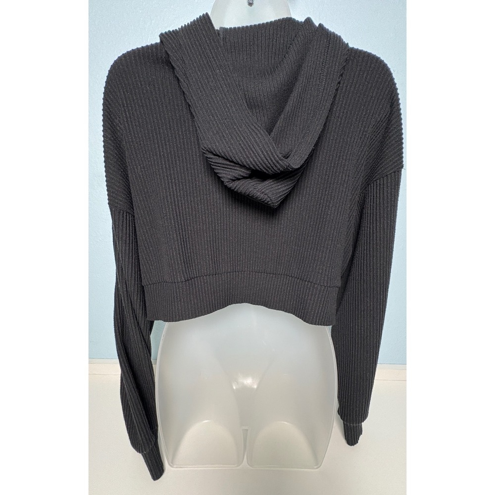 Alo small Yoga Muse Ribbed Cropped Hoodie Women Black Athleisure - Picture 2 of 7